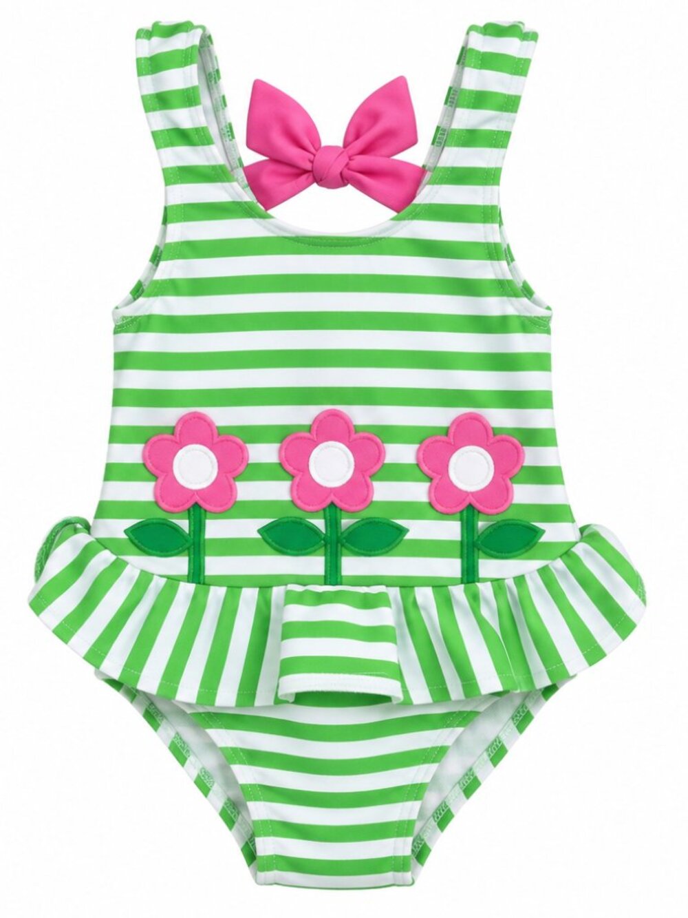Florence Eiseman Green & White Striped One-Piece Swimsuit – 2T